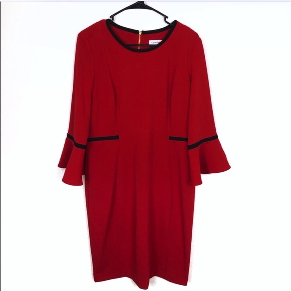 calvin klein red bell sleeve dress